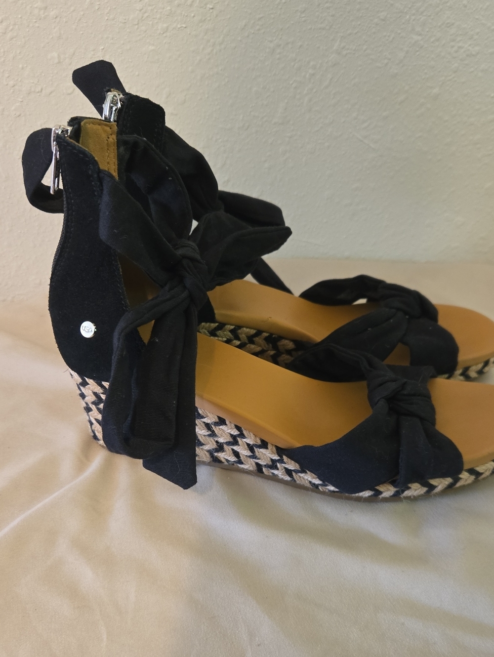 Ugg Black Wedge Espadrille Sandals with Ankle Tie